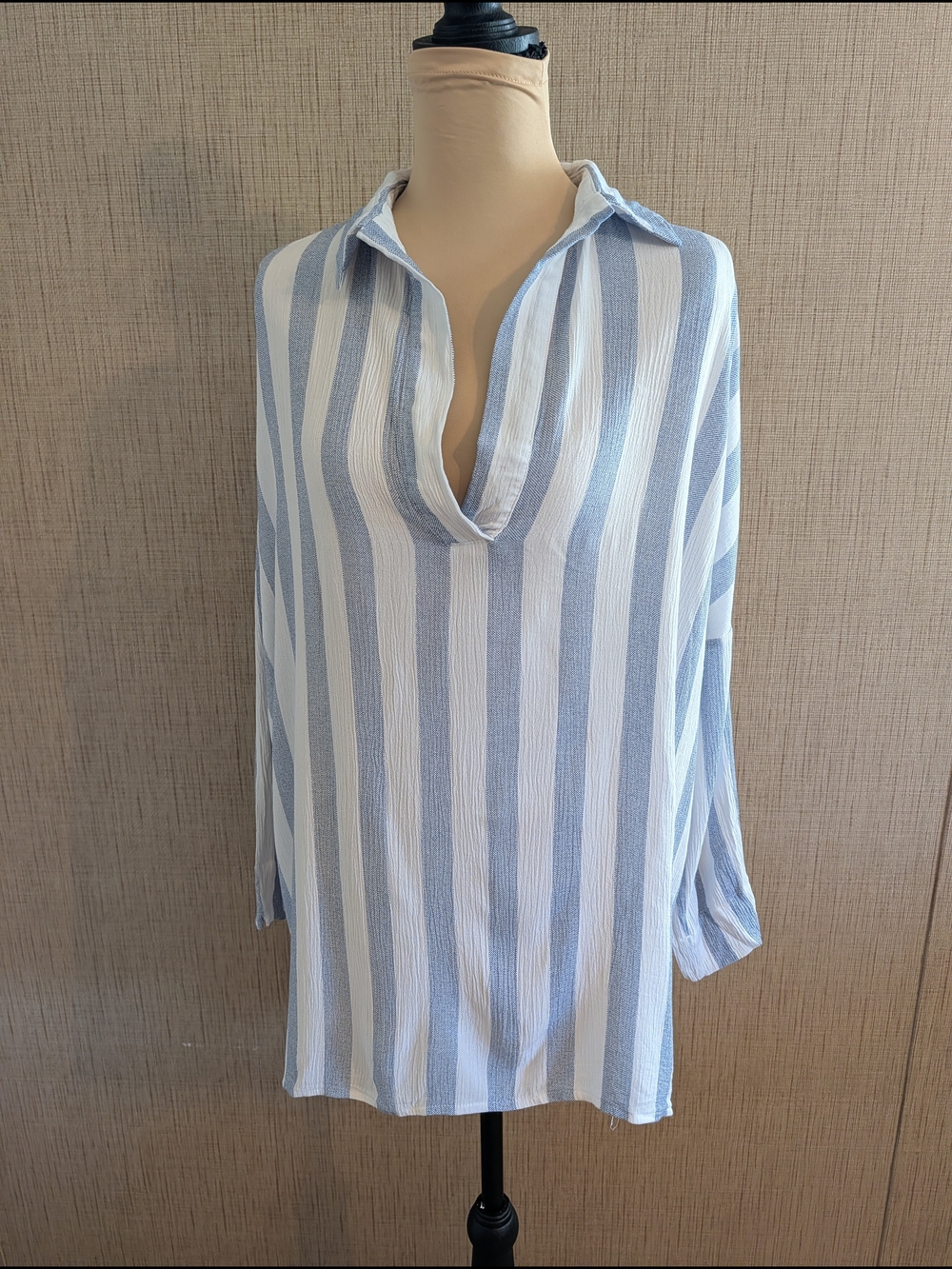 Umgee Light Blue & White Striped V-Neck Tunic